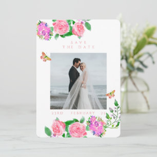 Pink Rose Ribbon Monogram Photo Wedding Save The Date