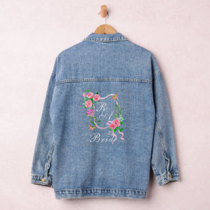 Pink Rose Ribbon Monogram Wedding  Denim Jacket