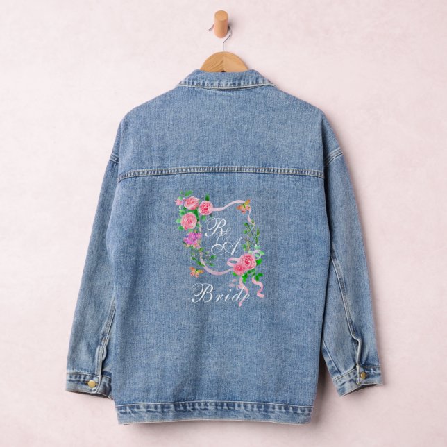Pink Rose Ribbon Monogram Wedding  Denim Jacket (Hangar)