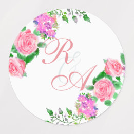 Pink Rose Ribbon Monogram Wedding Invitation