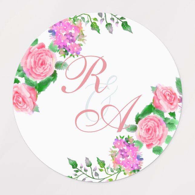 Pink Rose Ribbon Monogram Wedding Invitation (Design 1)