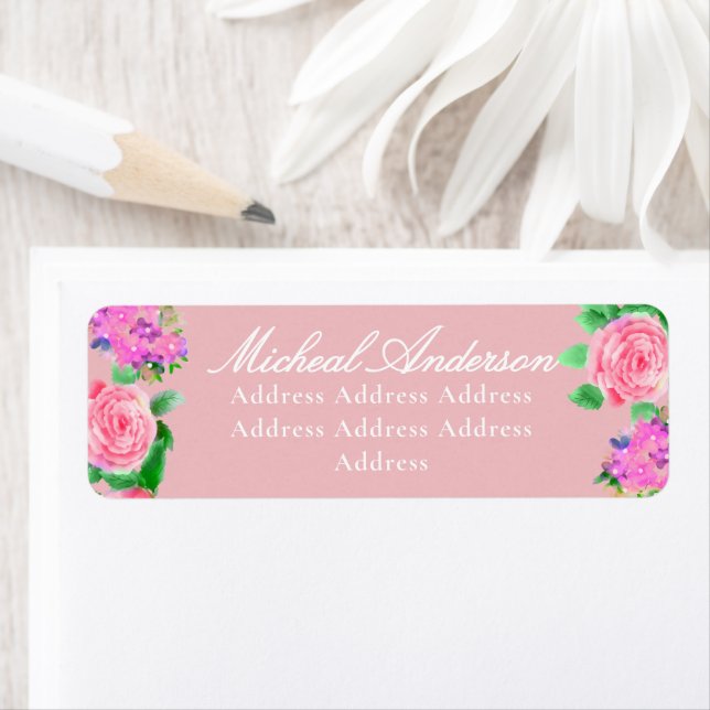 Pink Rose Ribbon Monogram Wedding Invitation Label (Insitu)