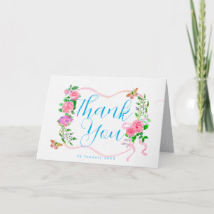 Pink Rose Ribbon Thank You Card