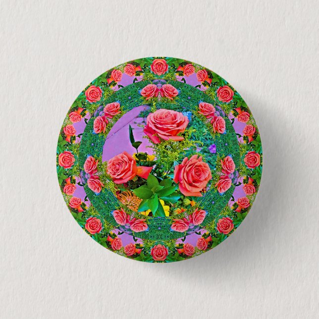 Pink Rose Rings  1 Inch Round Button (Front)