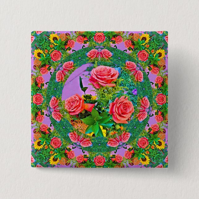 Pink Rose Rings  2 Inch Square Button (Front)