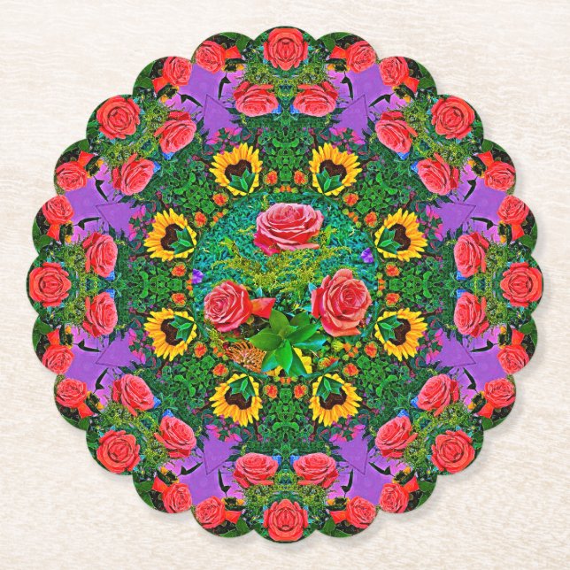 Pink Rose Rings 4 Paper Coaster (Front)