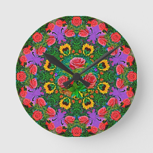 Pink Rose Rings 4 Round Clock (Front)