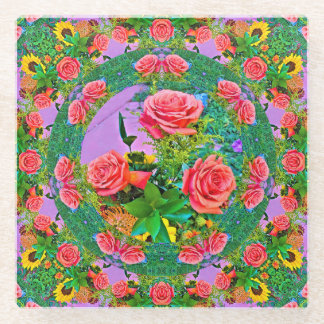 Pink Rose Rings  Glass Coaster