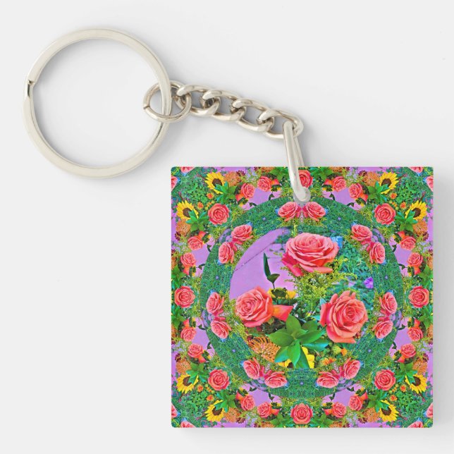 Pink Rose Rings  Keychain (Front)