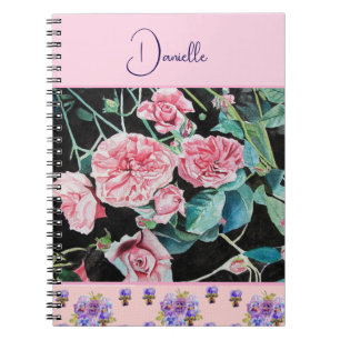 Pink Rose Roses Watercolor Customisable Notebook