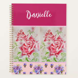Pink Rose Roses Watercolor Customisable Planner