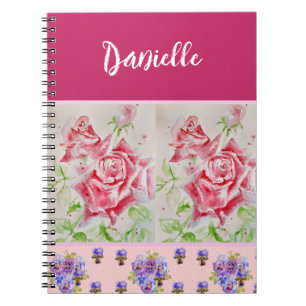 Pink Rose Roses Watercolor Customizable Notebook