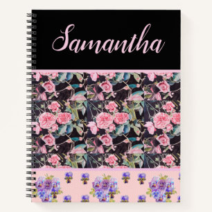 Pink Rose Roses Watercolor Vintage Customizable Notebook