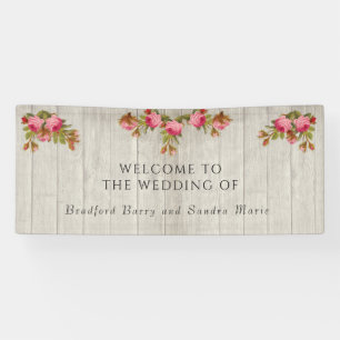  Pink Rose Rustic Wedding Grey Barn Wood  Banner