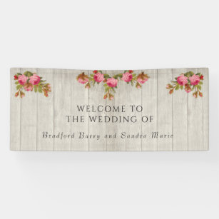  Pink Rose Rustic Wedding Grey Barn Wood  Banner