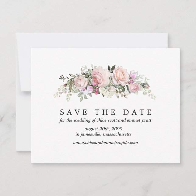 Pink Rose Save the Date Card with Photo Back (Front)
