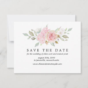 Pink Rose Save the Date Card with Photo Back