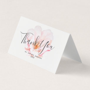 Pink Rose &  Script Wedding Thank You Card