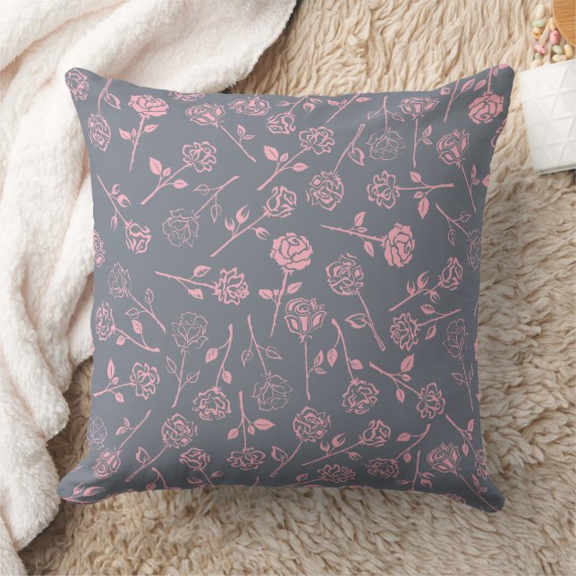 Pink Rose Seamless Pattern Graphic Throw Pillow (Blanket)