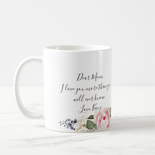 Pink Rose Sentiment Dear Mom Custom Photo Gift Coffee Mug (Left)