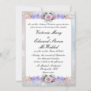 Pink Rose   Silver Bokeh Wedding Invitation