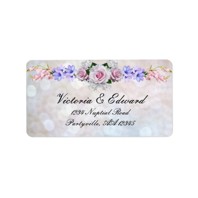 Pink Rose | Silver Bokeh Wedding Label (Front)