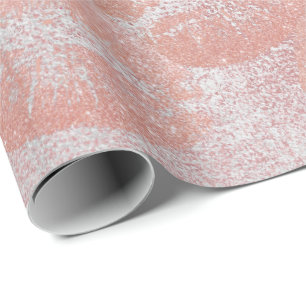 Pink Rose Silver Glitter Kiss Lips Makeup Blush Wrapping Paper