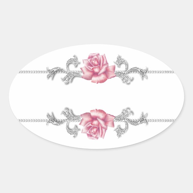 Pink Rose Silver Jewel White Envelope Seal Sticker (Front)