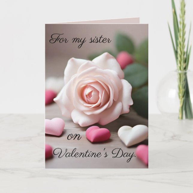 Pink Rose Sister Valentine's Day Card (Front)