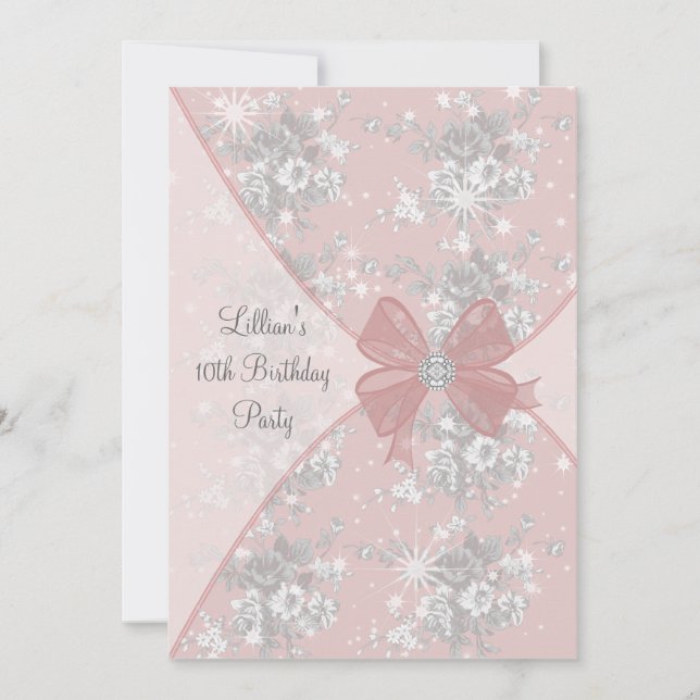 Pink Rose Sparkle Girls Birthday Party Invitation (Front)