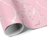 Pink Rose  Sparkly Laurel Floral Silver Diamonds Wrapping Paper<br><div class="desc">Elegant contemporary wrapping paper.
Paster ombre delicate silver celestial blue ocean sea beach wedding texture in the background. 

For any event like birthdays,  anniversary,  new home,  graduation retirements,  christmas,  valentine,  corporate,  packeging weddings etc</div>