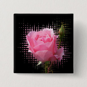 pink rose splash 2 inch square button