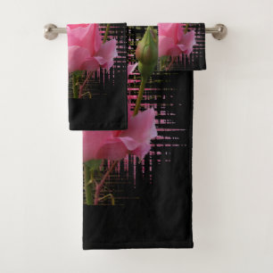 pink rose splash bath towel set