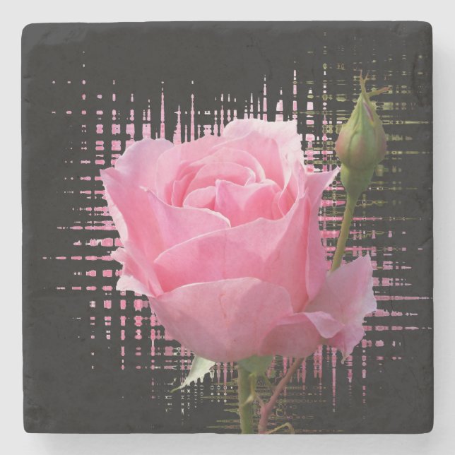 pink rose splash stone coaster (Front)