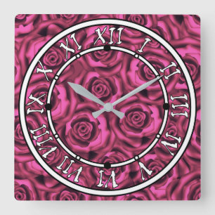 Pink rose square wall clock