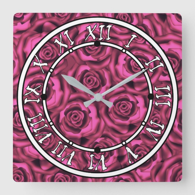 Pink rose  square wall clock (Front)