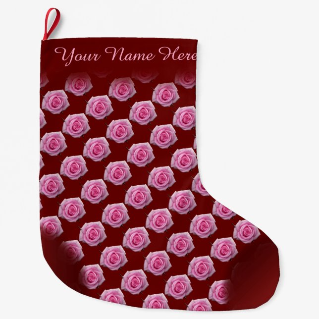 Pink Rose Stocking Rose Christmas Stocking Custom (Front)