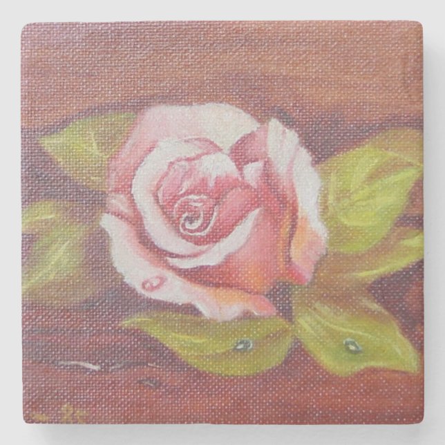Pink Rose Stone Coaster (Front)
