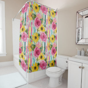 Pink Rose Sunflower Teal Summer Floral