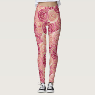 Pink Rose Swirl Glitter Seamless Pattern Leggings