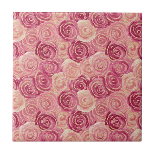 Pink Rose Swirl Glitter Seamless Pattern Tile (Front)