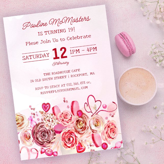 Pink Rose Swirly Heart Valentine's 18th Birthday Invitation (Creator Uploaded)