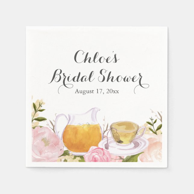 Pink Rose Teacup Bridal Shower Napkins (Front)