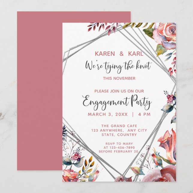 Pink Rose Terrarium Engagement Party Invitation (Front/Back)