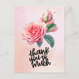 Pink rose Thank you card on pink background