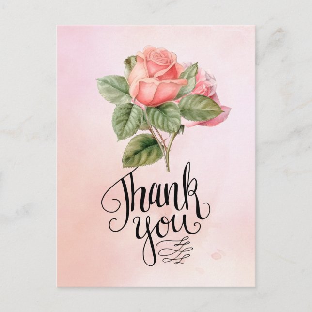 Pink rose Thank you card on pink background (Front)