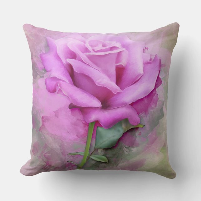 Pink Rose Throw Pillow (Front)