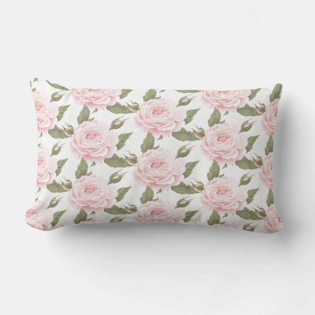 Pink Rose Throw Pillow-Outdoor Lumbar Pillow (Front)