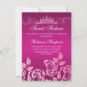 Pink Rose & Tiara Birthday Invitation