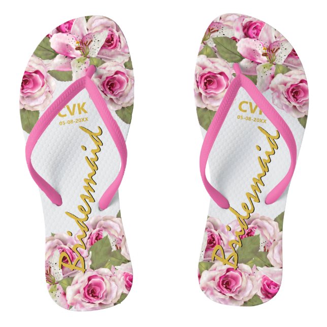Pink Rose Tiger Lily Wedding Flip Flops (Footbed)